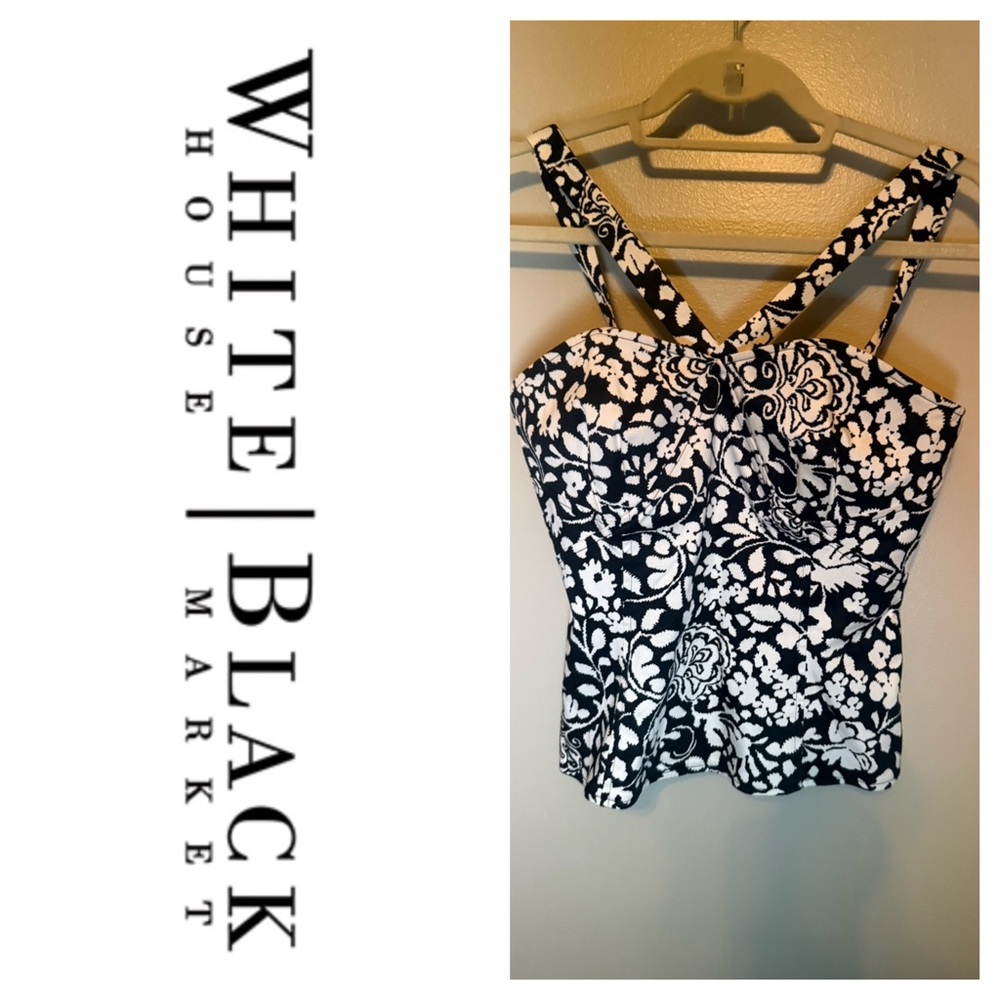 White House Black Market black and white floral bustier with removable straps sz